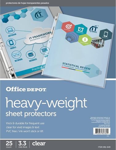 واقيات أوراق ثقيلة الوزن من Office Depot، مقاس 8 1/2 بوصة. × 11 بوصة، شفاف، عبوة من 25 قطعة، 491649 in Saudi Arabia