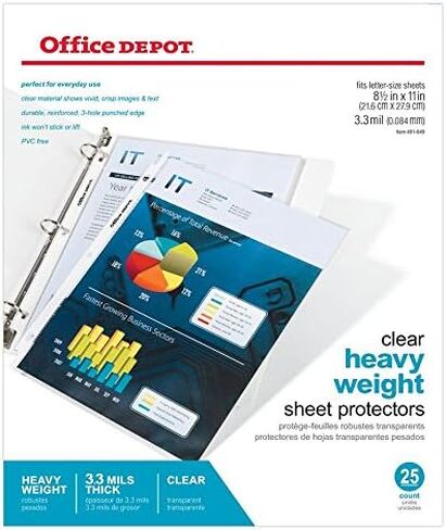 واقيات أوراق ثقيلة الوزن من Office Depot، مقاس 8 1/2 بوصة. × 11 بوصة، شفاف، عبوة من 25 قطعة، 491649 in Saudi Arabia