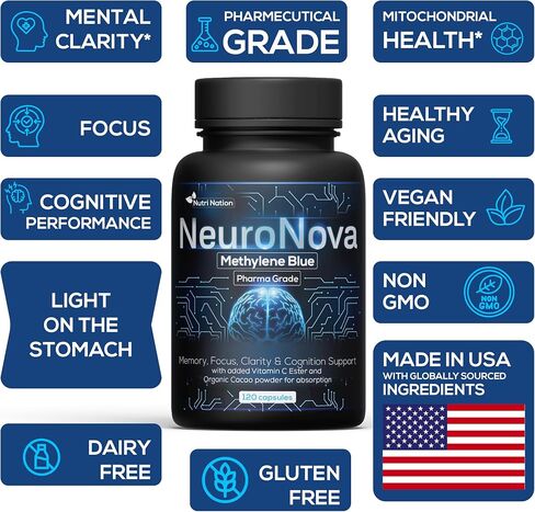 Methylene Blue Pharmaceutical Grade Capsules, 2 Month Supply for Focus & Cognitive Support for Adults - Methylene Blue Supplements Third Party Tested and Made in USA (1) in Saudi Arabia