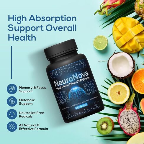 Methylene Blue Pharmaceutical Grade Capsules, 2 Month Supply for Focus & Cognitive Support for Adults - Methylene Blue Supplements Third Party Tested and Made in USA (1) in Saudi Arabia