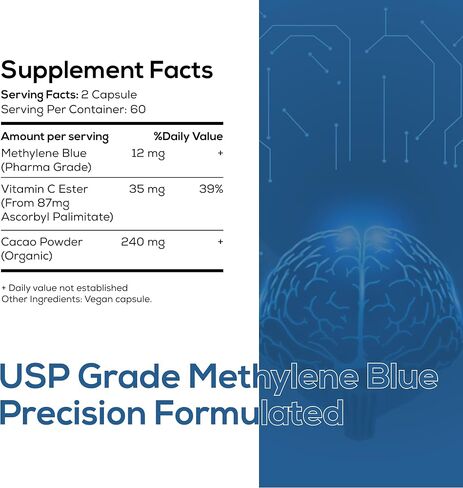 Methylene Blue Pharmaceutical Grade Capsules, 2 Month Supply for Focus & Cognitive Support for Adults - Methylene Blue Supplements Third Party Tested and Made in USA (1) in Saudi Arabia