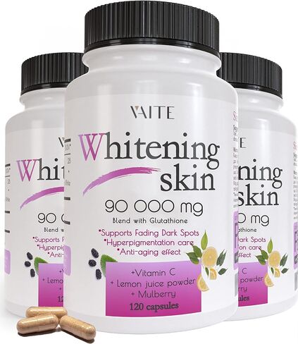 Glutathione Whitening Pills - Dark Spots & Acne Scar Remover - 90000mg - Vegan Skin Bleaching Pills with Anti-Aging & Antioxidant Effect - 120 Capsules in Saudi Arabia