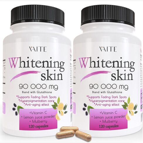 Glutathione Whitening Pills - Dark Spots & Acne Scar Remover - 90000mg - Vegan Skin Bleaching Pills with Anti-Aging & Antioxidant Effect - 120 Capsules in Saudi Arabia