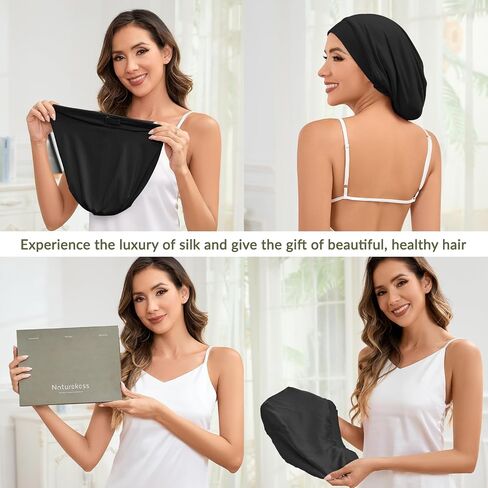 Mulberry Silk Bonnet for Sleeping Women, 100% Silk Lining Hair Wrap for Sleep, Adjustable Slouchy Beanie Hat in Saudi Arabia
