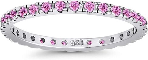 Blue Apple Co. 2mm Half Eternity Wedding Band Art Deco Design Round Simulated Cubic Zirconia 925 Sterling Silver Choose Color in Saudi Arabia