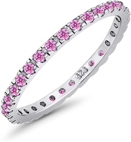 Blue Apple Co. 2mm Half Eternity Wedding Band Art Deco Design Round Simulated Cubic Zirconia 925 Sterling Silver Choose Color in Saudi Arabia