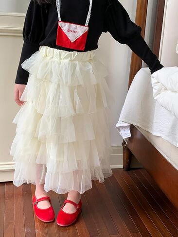 KISBINI Toddler Girls Tiered Maxi Skirt A-Line Long Tulle Skirts for Girls in Kuwait