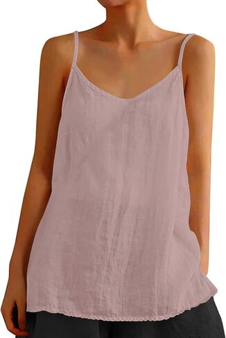 Womens Tank Tops Summer Casual Sleeveless V Neck Camisole Loose Fit Spaghetti Strap Cami Shirts in Saudi Arabia