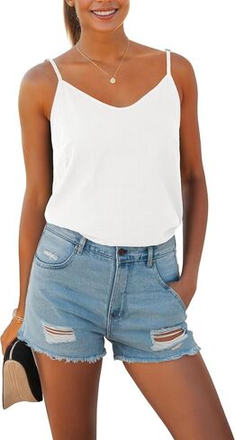 Womens Tank Tops Summer Casual Sleeveless V Neck Camisole Loose Fit Spaghetti Strap Cami Shirts in Saudi Arabia