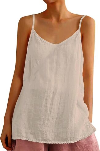Womens Tank Tops Summer Casual Sleeveless V Neck Camisole Loose Fit Spaghetti Strap Cami Shirts in Saudi Arabia