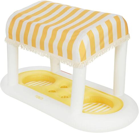 FUNBOY Giant Floating Pink Cabana Stripe Drink Station, Removable Fabric Shade with Fringe, Perfect for Parties, Table-top Decorations and in-Pool Refreshments. in Kuwait