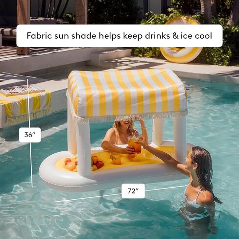 FUNBOY Giant Floating Pink Cabana Stripe Drink Station, Removable Fabric Shade with Fringe, Perfect for Parties, Table-top Decorations and in-Pool Refreshments. in Kuwait