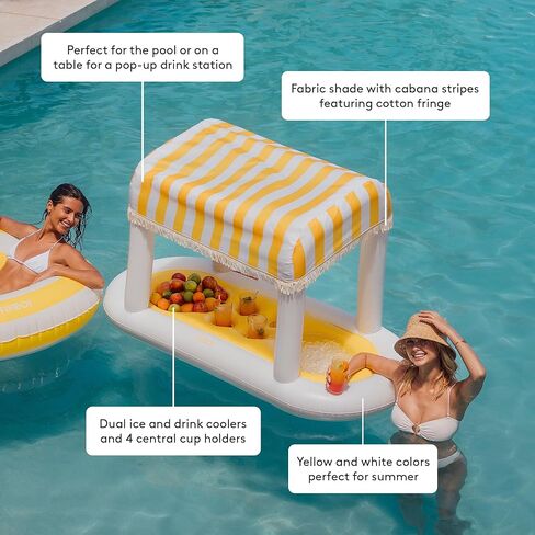 FUNBOY Giant Floating Pink Cabana Stripe Drink Station, Removable Fabric Shade with Fringe, Perfect for Parties, Table-top Decorations and in-Pool Refreshments. in Kuwait