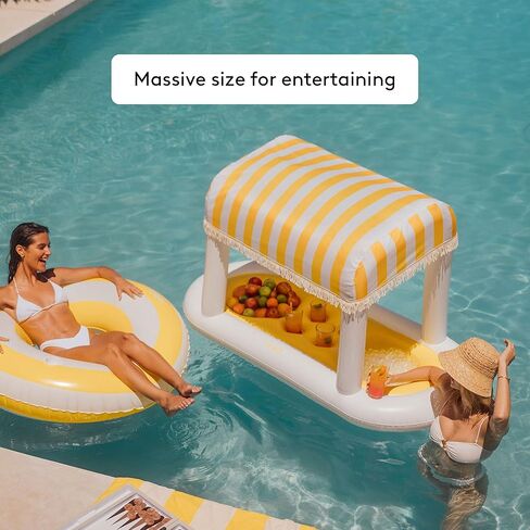 FUNBOY Giant Floating Pink Cabana Stripe Drink Station, Removable Fabric Shade with Fringe, Perfect for Parties, Table-top Decorations and in-Pool Refreshments. in Kuwait