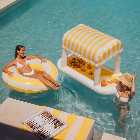 FUNBOY Giant Floating Pink Cabana Stripe Drink Station, Removable Fabric Shade with Fringe, Perfect for Parties, Table-top Decorations and in-Pool Refreshments. in Kuwait