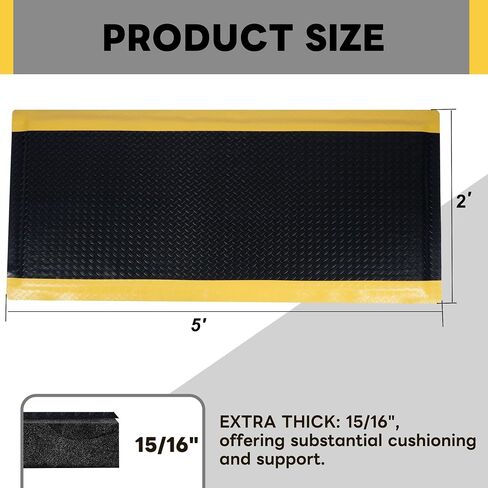 Nisorpa Anti Fatigue Mats Industrial 3' x 5', 15/16" Thick Ergonomic Standing Floor Mat Work Mats for Standing Heavy Duty Commercial Diamond Plate Border Safety Mat Support for Leg & Back Pain in Saudi Arabia