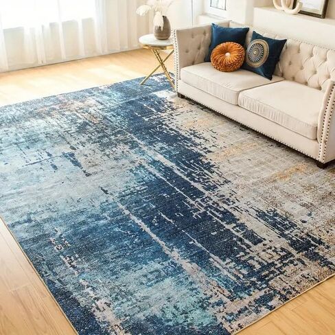 5x7 Area Rugs, Washable Rug for Living Room, Bedroom, Dining Room, Faux Wool, Grey/Yellow in Saudi Arabia