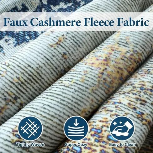 5x7 Area Rugs, Washable Rug for Living Room, Bedroom, Dining Room, Faux Wool, Grey/Yellow in Saudi Arabia