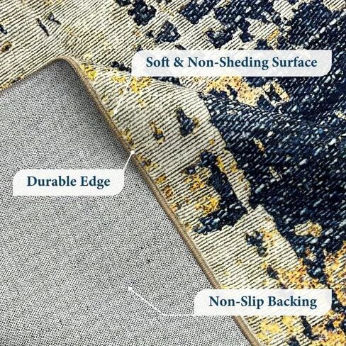 5x7 Area Rugs, Washable Rug for Living Room, Bedroom, Dining Room, Faux Wool, Grey/Yellow in Saudi Arabia