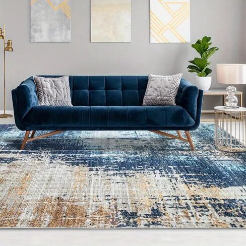 5x7 Area Rugs, Washable Rug for Living Room, Bedroom, Dining Room, Faux Wool, Grey/Yellow in Saudi Arabia
