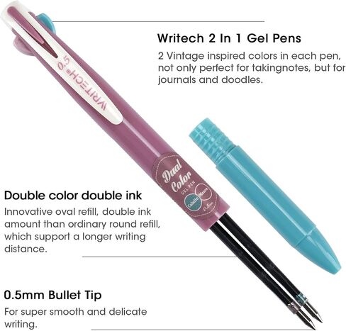 WRITECH Multi Colored Gel Pens: 0.5mm 2 in 1 Assorted Color Ink Fine Point Tip Aesthetic Retractable Pen Smooth Writing No Bleed For Journaling Coloring Drawing 8ct in Saudi Arabia
