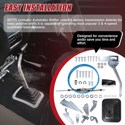 80775 Unimatic Automatic Shifter Fits for GM TH-400, 350, 700R4, 4L60E, Ford C4, C6, AOD, Chrysler A727/A904, Features Neutral Safety Switch, Black T-Handle, 5-Foot Cable in Saudi Arabia