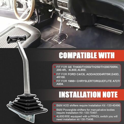 80775 Unimatic Automatic Shifter Fits for GM TH-400, 350, 700R4, 4L60E, Ford C4, C6, AOD, Chrysler A727/A904, Features Neutral Safety Switch, Black T-Handle, 5-Foot Cable in Saudi Arabia