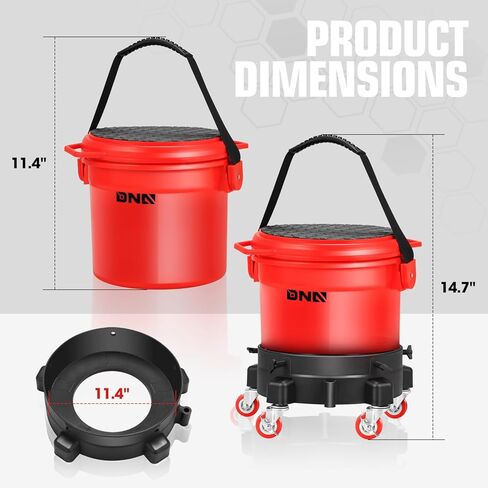 DNA MOTORING 5 Gallon Washing System Includes 15.5L Bucket, Grit Guard, Five Castor, Bucket Dolly, and Lid for Car Wash and Detailing, Transparent, TOOLS-00603 in Saudi Arabia