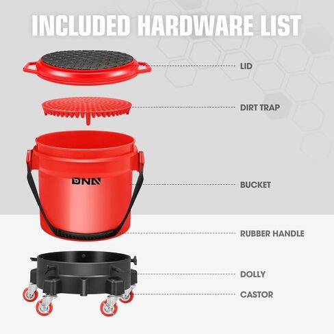 DNA MOTORING 5 Gallon Washing System Includes 15.5L Bucket, Grit Guard, Five Castor, Bucket Dolly, and Lid for Car Wash and Detailing, Transparent, TOOLS-00603 in Saudi Arabia