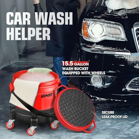 DNA MOTORING 5 Gallon Washing System Includes 15.5L Bucket, Grit Guard, Five Castor, Bucket Dolly, and Lid for Car Wash and Detailing, Transparent, TOOLS-00603 in Saudi Arabia