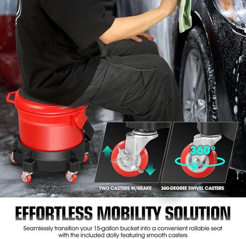 DNA MOTORING 5 Gallon Washing System Includes 15.5L Bucket, Grit Guard, Five Castor, Bucket Dolly, and Lid for Car Wash and Detailing, Transparent, TOOLS-00603 in Saudi Arabia