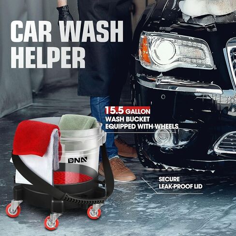 DNA MOTORING 5 Gallon Washing System Includes 15.5L Bucket, Grit Guard, Five Castor, Bucket Dolly, and Lid for Car Wash and Detailing, Transparent, TOOLS-00603 in Saudi Arabia