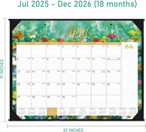 2025-2026 Desk Calendar - Large Desk Calendar 2025-2026, 22" x 17", Jul.2025 - Dec.2026, 18 Months Planning, Large Ruled Blocks, Tear Off Design, 2 Corner Protectors & 2 Hanging Hooks in Kuwait