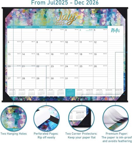 2025-2026 Desk Calendar - Large Desk Calendar 2025-2026, 22" x 17", Jul.2025 - Dec.2026, 18 Months Planning, Large Ruled Blocks, Tear Off Design, 2 Corner Protectors & 2 Hanging Hooks in Kuwait