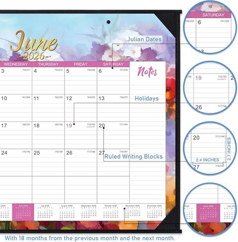 2025-2026 Desk Calendar - Large Desk Calendar 2025-2026, 22" x 17", Jul.2025 - Dec.2026, 18 Months Planning, Large Ruled Blocks, Tear Off Design, 2 Corner Protectors & 2 Hanging Hooks in Kuwait