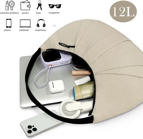 Nylon Crescent Bag Pleated Shoulder Bag, Double Zipper Inside Pocket Large Capacity Casual Waterproof Sling Bag for Women in Kuwait