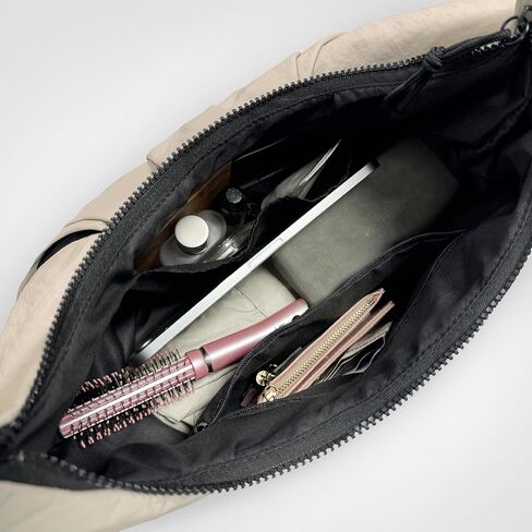 Nylon Crescent Bag Pleated Shoulder Bag, Double Zipper Inside Pocket Large Capacity Casual Waterproof Sling Bag for Women in Kuwait