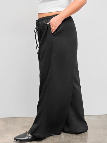 CIDER High Rise Solid Knotted Pocket Wide Leg Trousers Curve & Plus in Saudi Arabia