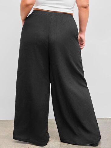 CIDER High Rise Solid Knotted Pocket Wide Leg Trousers Curve & Plus in Saudi Arabia