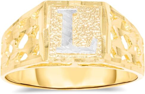 Floreo 10k Yellow Gold Two-Tone 8mm Square A-Z Initial Letter Ring in Saudi Arabia