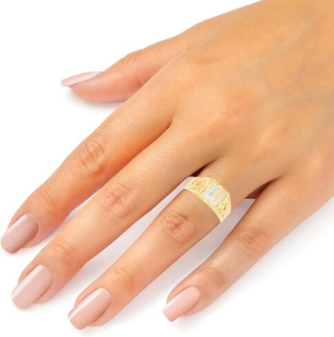 Floreo 10k Yellow Gold Two-Tone 8mm Square A-Z Initial Letter Ring in Saudi Arabia