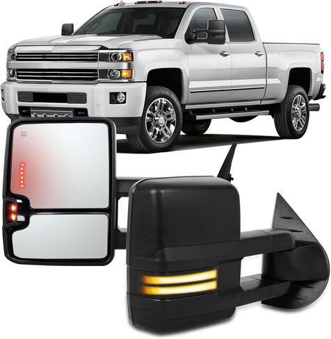 OCPTY Towing Mirrors Power Heated Left Driver Right Passenger Tow Mirrors Fit for 2014-2018 for Chevy for GMC 1500 2015-2019 for Chevy for GMC 2500/3500 HD with LED Turn Signal Running Back Up in Kuwait