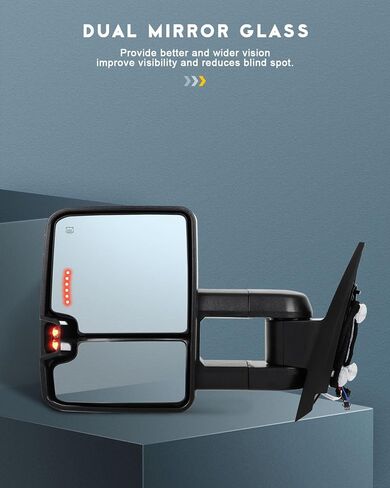 OCPTY Towing Mirrors Power Heated Left Driver Right Passenger Tow Mirrors Fit for 2014-2018 for Chevy for GMC 1500 2015-2019 for Chevy for GMC 2500/3500 HD with LED Turn Signal Running Back Up in Kuwait