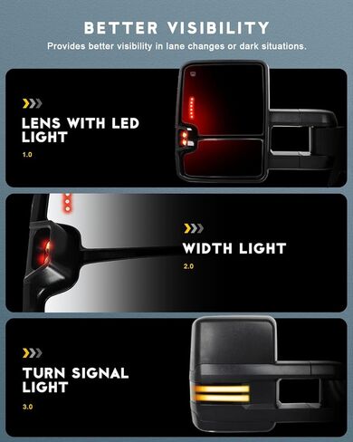 OCPTY Towing Mirrors Power Heated Left Driver Right Passenger Tow Mirrors Fit for 2014-2018 for Chevy for GMC 1500 2015-2019 for Chevy for GMC 2500/3500 HD with LED Turn Signal Running Back Up in Kuwait