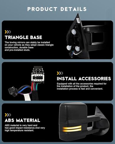 OCPTY Towing Mirrors Power Heated Left Driver Right Passenger Tow Mirrors Fit for 2014-2018 for Chevy for GMC 1500 2015-2019 for Chevy for GMC 2500/3500 HD with LED Turn Signal Running Back Up in Kuwait