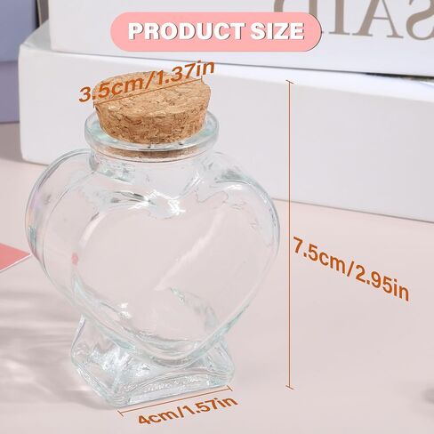 50 مل 1pcs زجاجات زجاجية صافية على شكل قلب زخرفية ، زجاجة زجاجية مع سدادة الفلين لحفل الزفاف وحرفة فنية DIY in Saudi Arabia