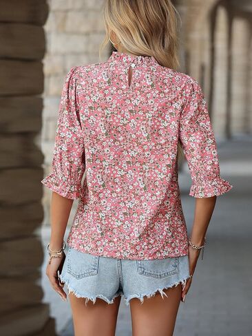 كوع المرأة الأكمام وهمية عنق أعلى نساء الصيف بلوزة بلوزة الأعمال الأزهار الأنيقة العمل المكتبي in Kuwait