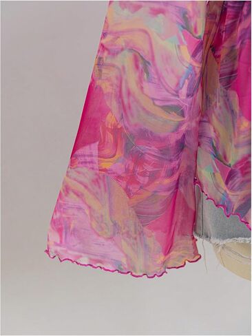 GORGLITTER Women's Plus Size Mesh Bell Sleeve Top 70s Tie Front Paisley Boho Peplum Babydoll Tops Blouse in Kuwait