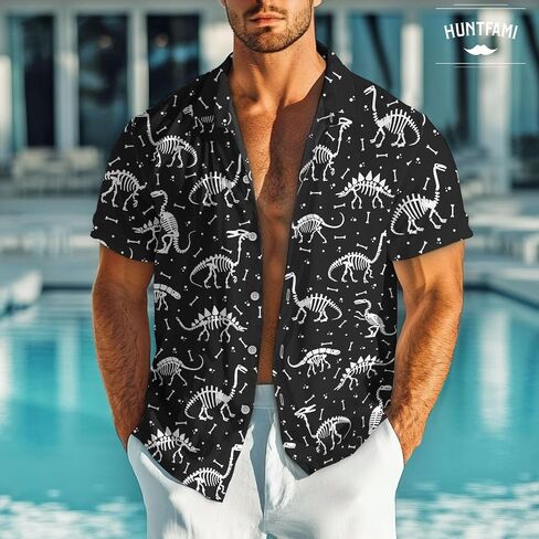 HUNTFAMI Men's Short Sleeve Shirts Button Down Casual Summer Shirts Hawaiian Shirt for Men in Saudi Arabia