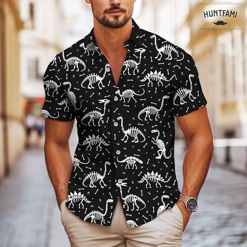 HUNTFAMI Men's Short Sleeve Shirts Button Down Casual Summer Shirts Hawaiian Shirt for Men in Saudi Arabia